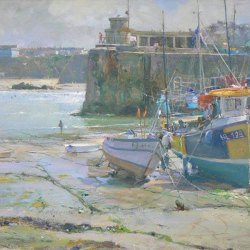 Receding-Tide-Newquay-Old-Harbour-Oil-16-x-12